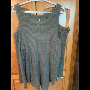 Free People waffle weave cold shoulder khaki top